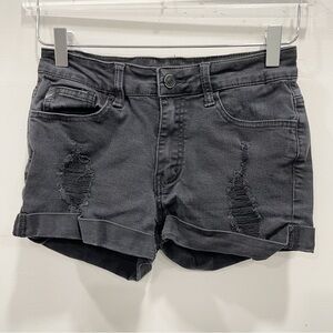 Kancan Washed Black Distressed Cuffed Denim Shorts Size 25